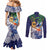 Tropical Christmas Polynesian Couples Matching Mermaid Dress and Long Sleeve Button Shirt Funny Surfing Pineapple Blue