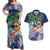 Tropical Christmas Polynesian Couples Matching Off Shoulder Maxi Dress and Hawaiian Shirt Funny Surfing Pineapple Blue