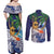 Tropical Christmas Polynesian Couples Matching Off Shoulder Maxi Dress and Long Sleeve Button Shirt Funny Surfing Pineapple Blue