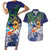 Tropical Christmas Polynesian Couples Matching Short Sleeve Bodycon Dress and Hawaiian Shirt Funny Surfing Pineapple Blue