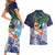 Tropical Christmas Polynesian Couples Matching Short Sleeve Bodycon Dress and Hawaiian Shirt Funny Surfing Pineapple Blue