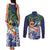 Tropical Christmas Polynesian Couples Matching Tank Maxi Dress and Long Sleeve Button Shirt Funny Surfing Pineapple Blue