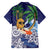 Tropical Christmas Polynesian Family Matching Long Sleeve Bodycon Dress and Hawaiian Shirt Funny Surfing Pineapple Blue