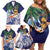 Tropical Christmas Polynesian Family Matching Off Shoulder Short Dress and Hawaiian Shirt Funny Surfing Pineapple Blue