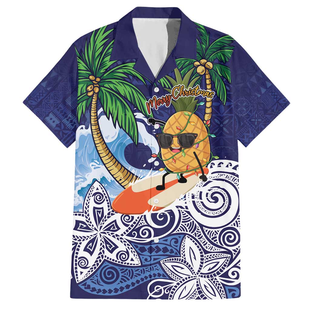 Tropical Christmas Polynesian Hawaiian Shirt Funny Surfing Pineapple Blue LT7 Blue - Polynesian Pride