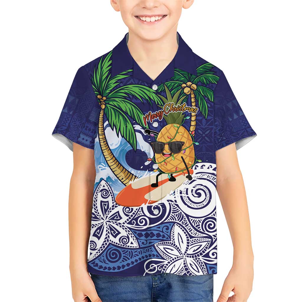 Tropical Christmas Polynesian Kid Hawaiian Shirt Funny Surfing Pineapple Blue LT7 Kid Blue - Polynesian Pride
