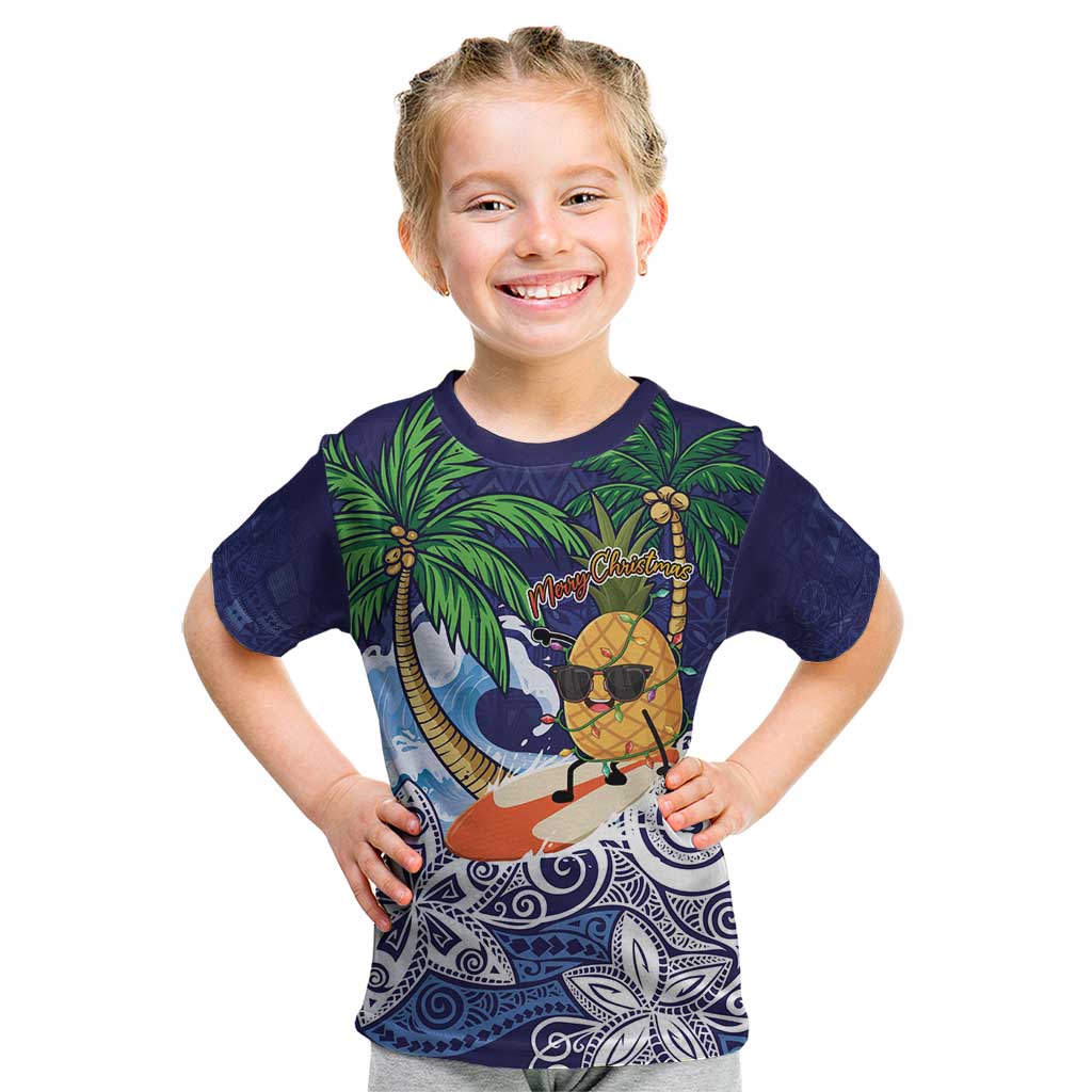 Tropical Christmas Polynesian Kid T Shirt Funny Surfing Pineapple Blue LT7 Blue - Polynesian Pride