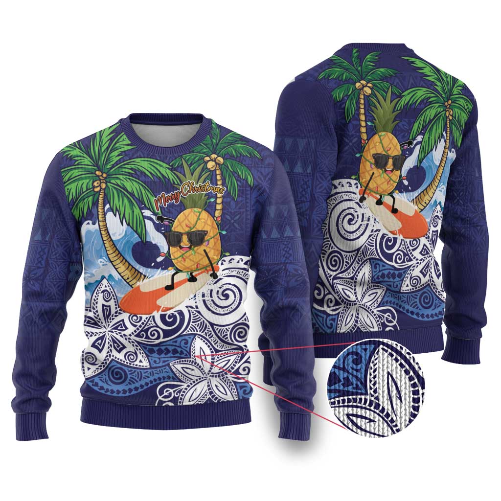 Tropical Christmas Polynesian Ugly Christmas Sweater Funny Surfing Pineapple Blue LT7 Blue - Polynesian Pride