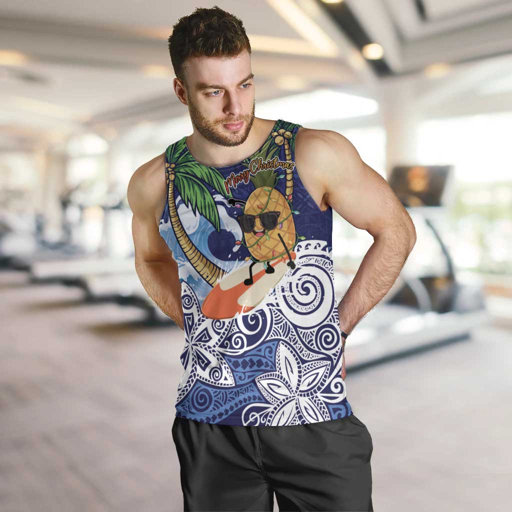 Tropical Christmas Polynesian Men Tank Top Funny Surfing Pineapple Blue LT7 Blue - Polynesian Pride