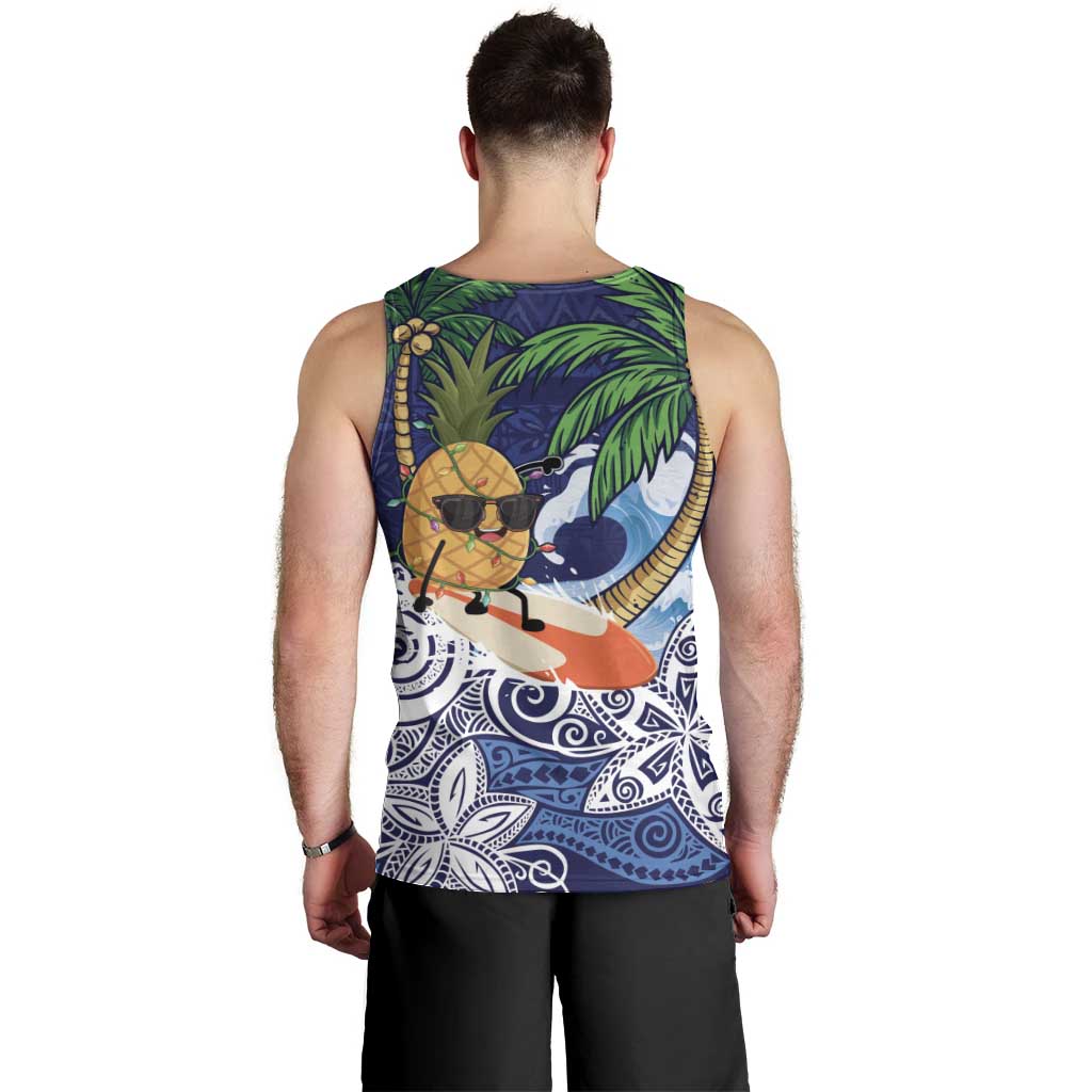 Tropical Christmas Polynesian Men Tank Top Funny Surfing Pineapple Blue LT7 - Polynesian Pride