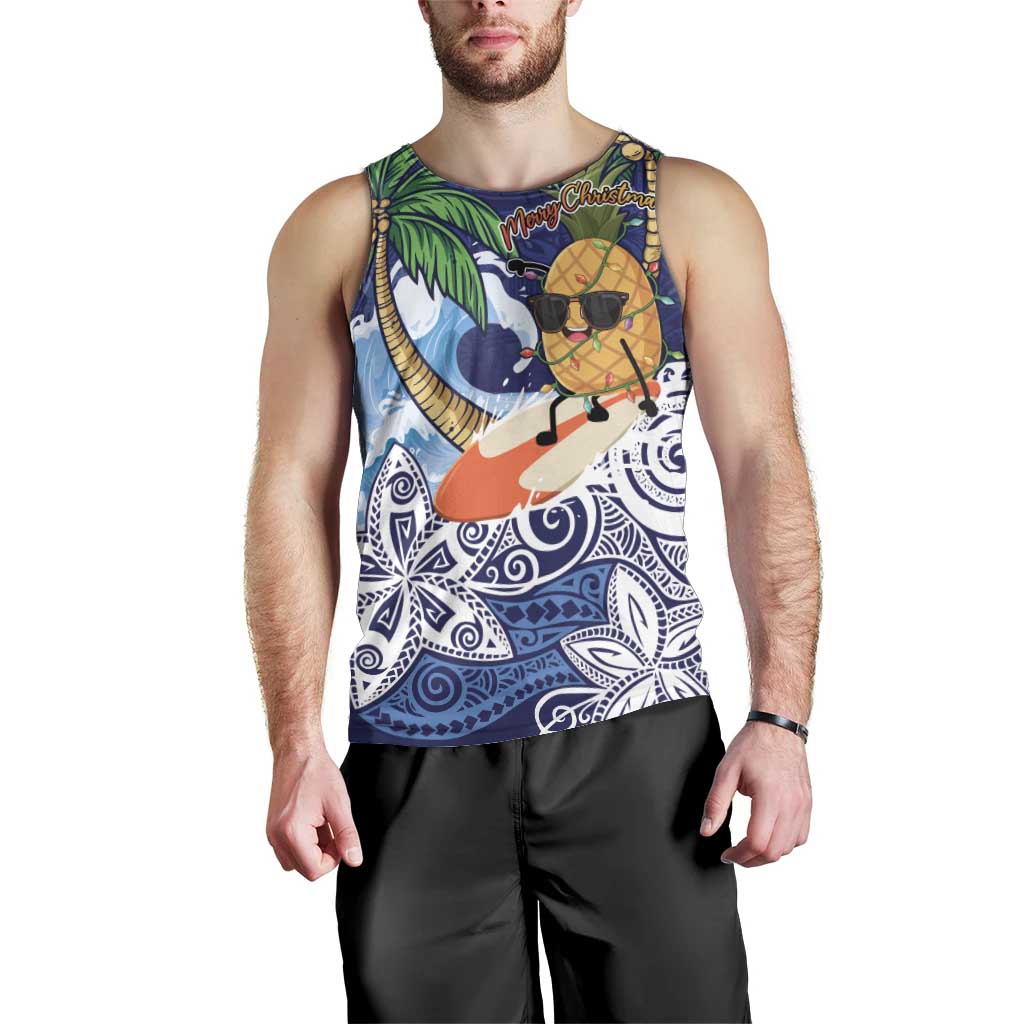 Tropical Christmas Polynesian Men Tank Top Funny Surfing Pineapple Blue LT7 - Polynesian Pride