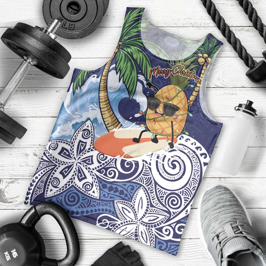 Tropical Christmas Polynesian Men Tank Top Funny Surfing Pineapple Blue LT7 - Polynesian Pride