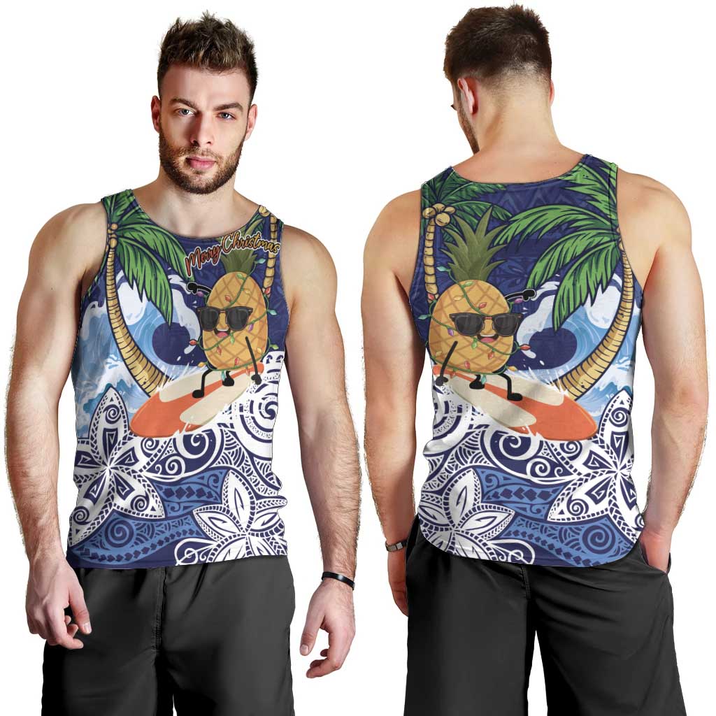 Tropical Christmas Polynesian Men Tank Top Funny Surfing Pineapple Blue LT7 - Polynesian Pride