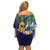 Tropical Christmas Polynesian Off Shoulder Short Dress Funny Surfing Pineapple Blue