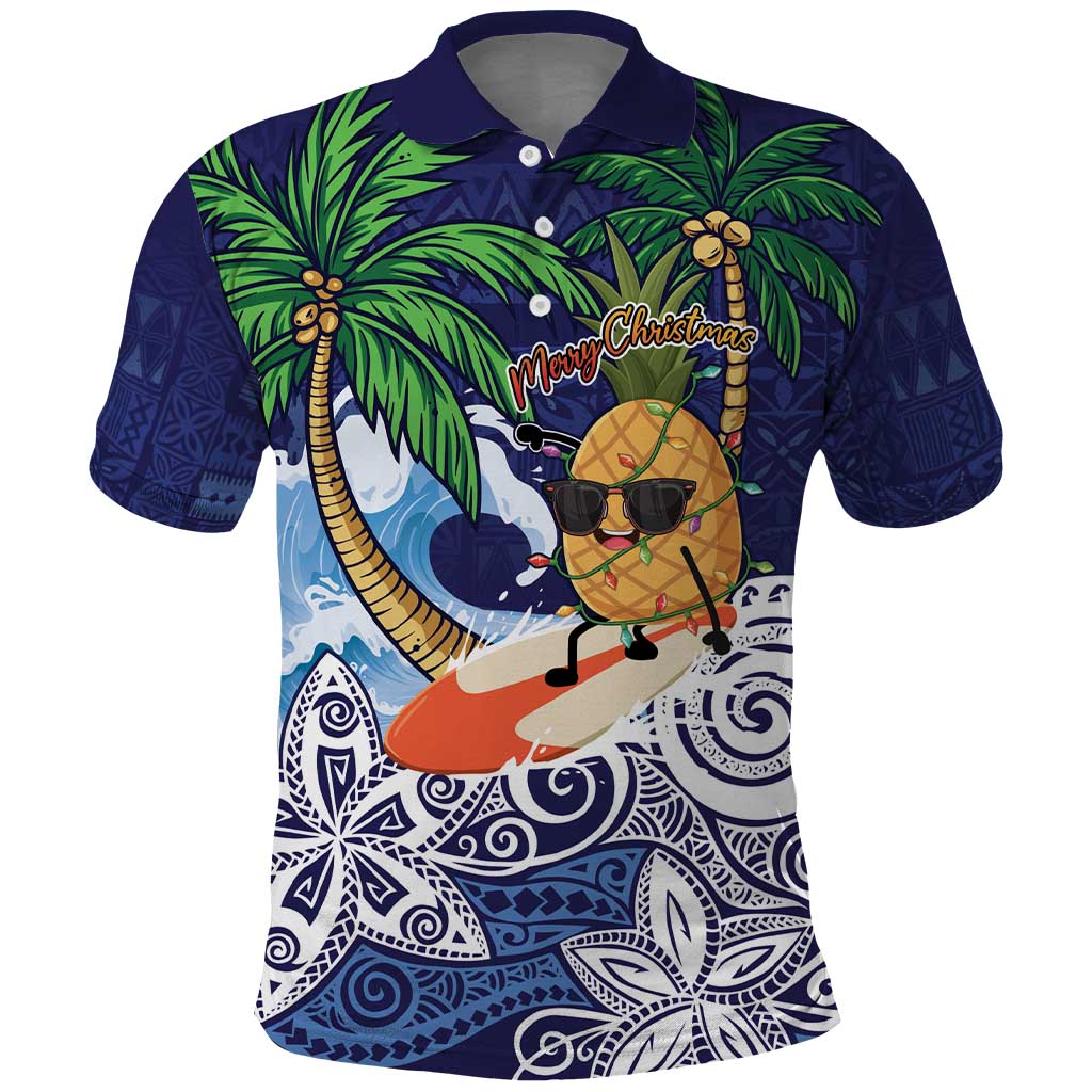 Tropical Christmas Polynesian Polo Shirt Funny Surfing Pineapple Blue LT7 Blue - Polynesian Pride
