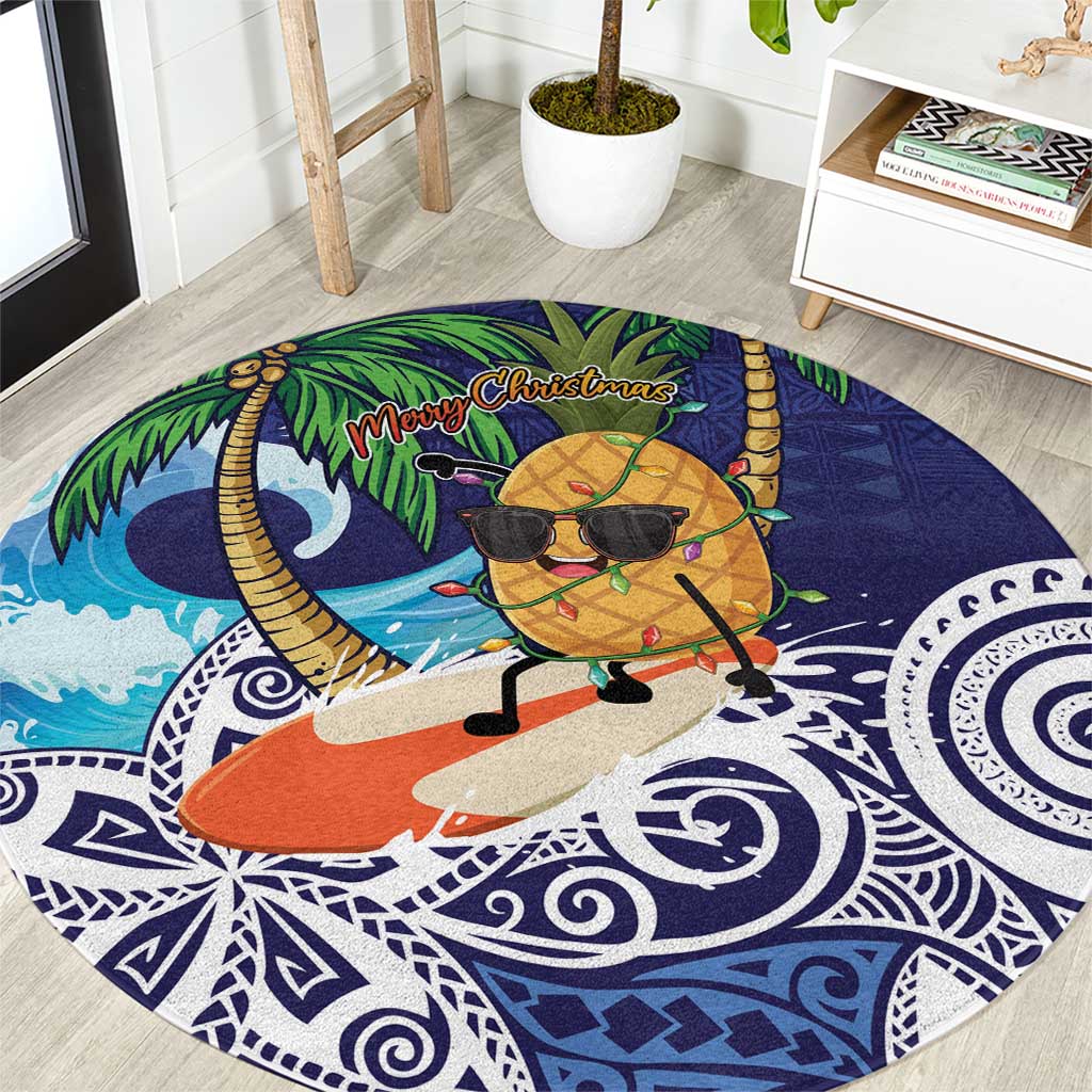 Tropical Christmas Polynesian Round Carpet Funny Surfing Pineapple Blue LT7 Blue - Polynesian Pride
