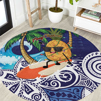 Tropical Christmas Polynesian Round Carpet Funny Surfing Pineapple Blue LT7 Blue - Polynesian Pride