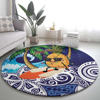 Tropical Christmas Polynesian Round Carpet Funny Surfing Pineapple Blue LT7 - Polynesian Pride