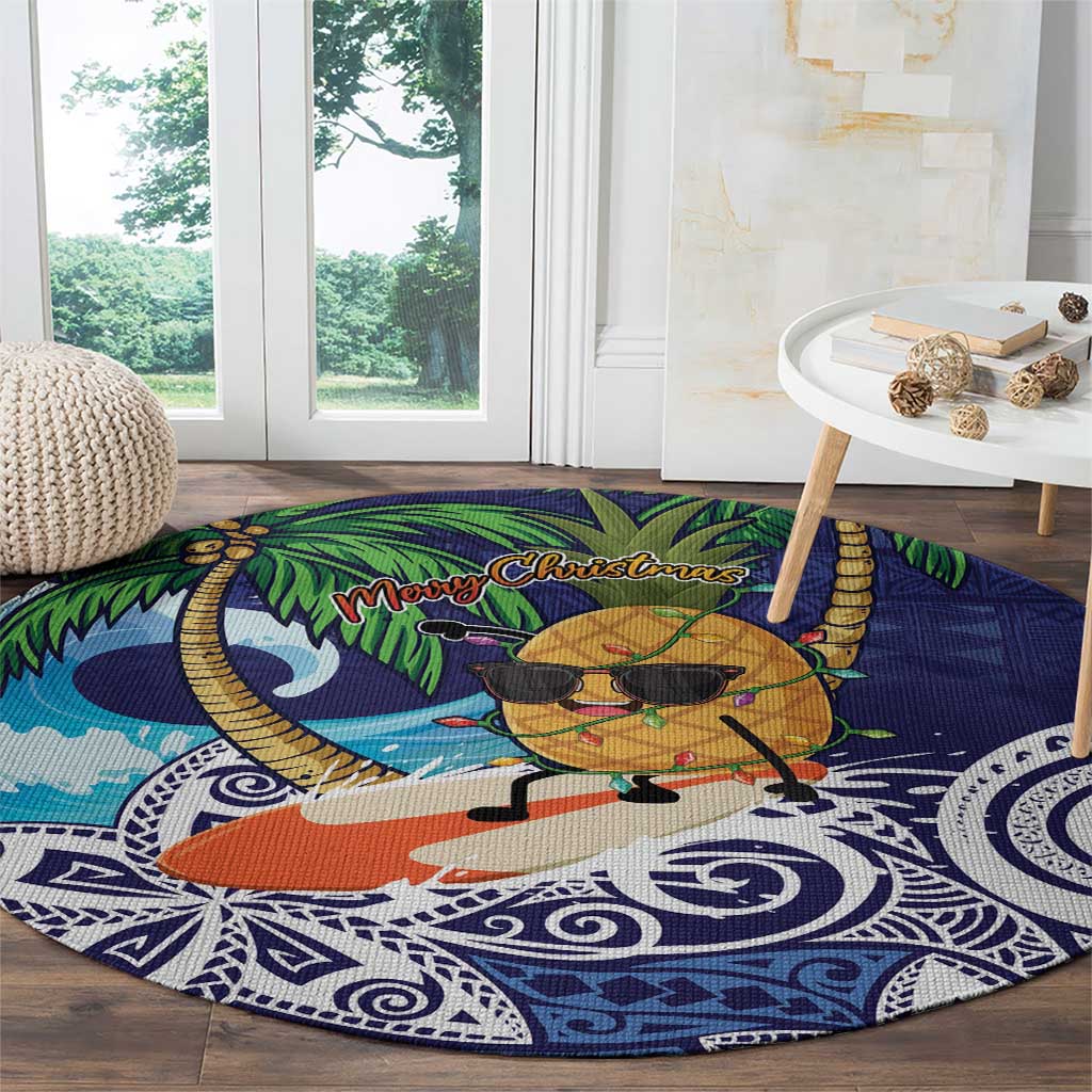 Tropical Christmas Polynesian Round Carpet Funny Surfing Pineapple Blue LT7 - Polynesian Pride