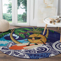 Tropical Christmas Polynesian Round Carpet Funny Surfing Pineapple Blue LT7 - Polynesian Pride