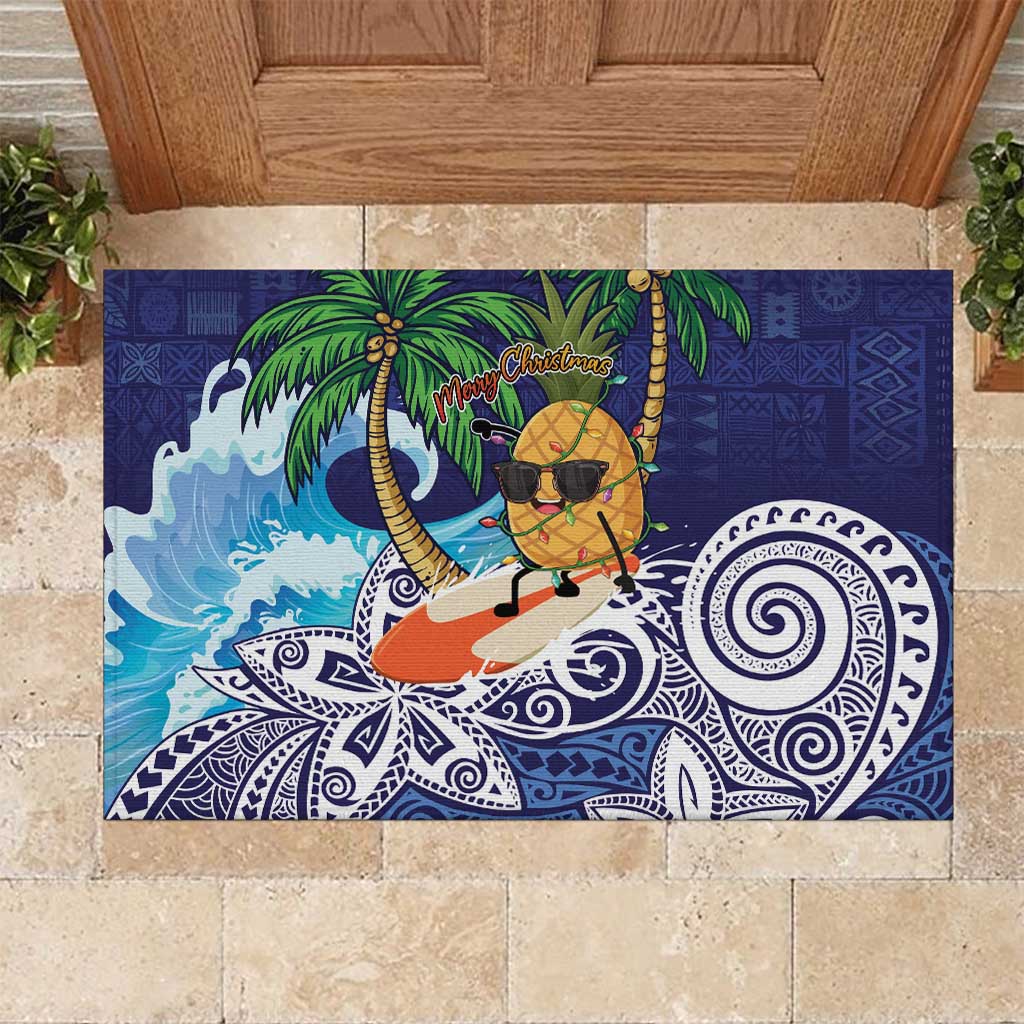 Tropical Christmas Polynesian Rubber Doormat Funny Surfing Pineapple Blue LT7 Blue - Polynesian Pride