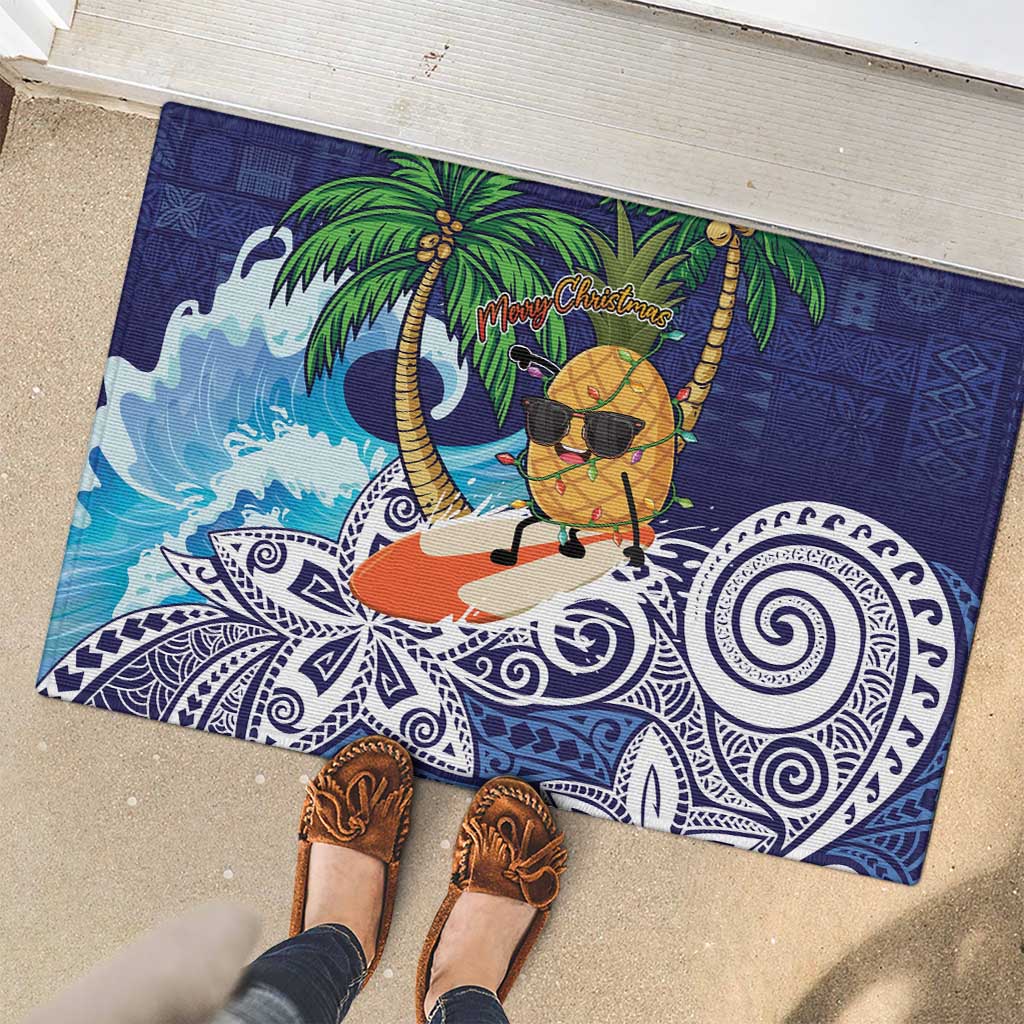 Tropical Christmas Polynesian Rubber Doormat Funny Surfing Pineapple Blue LT7 - Polynesian Pride