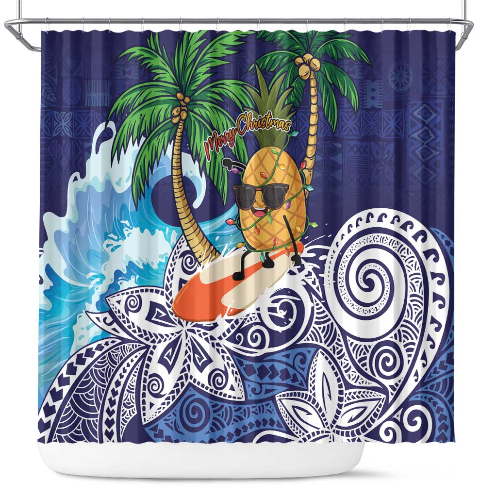 Tropical Christmas Polynesian Shower Curtain Funny Surfing Pineapple Blue LT7 Blue - Polynesian Pride