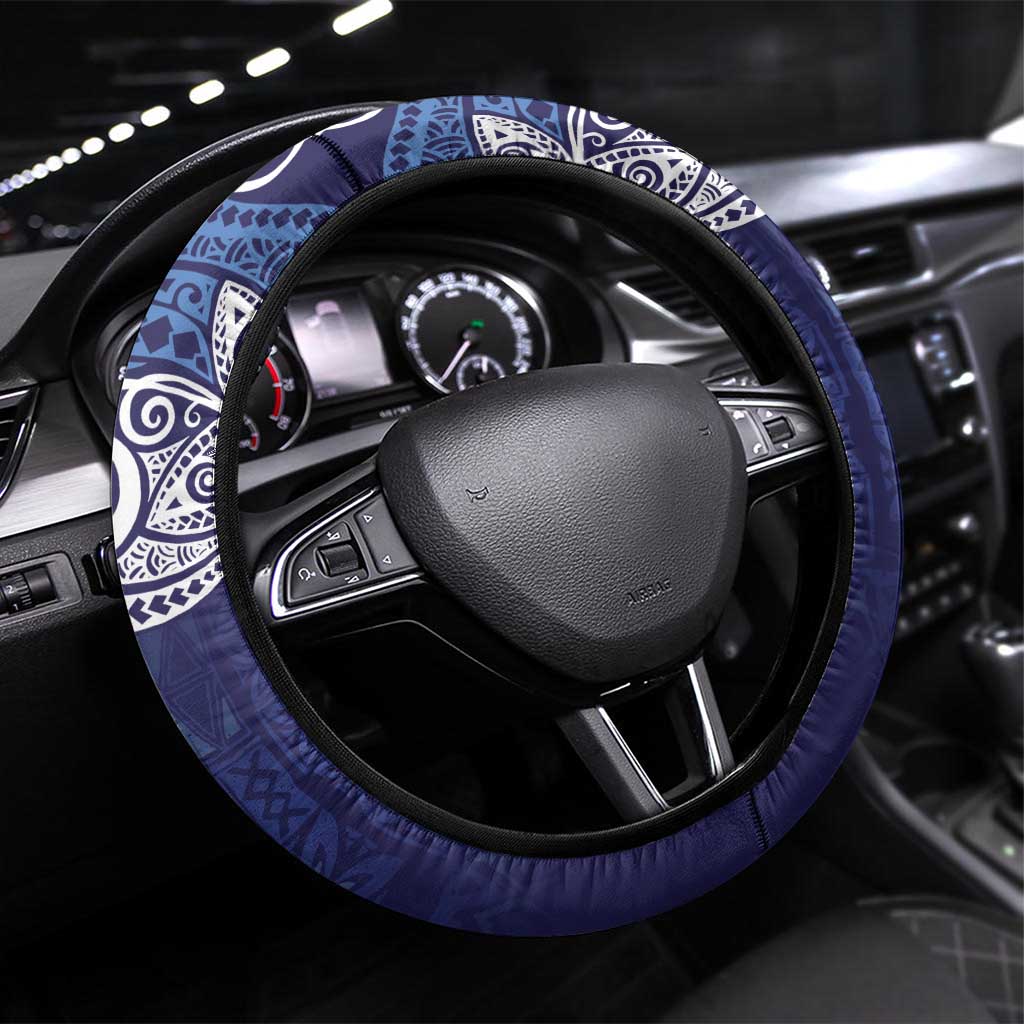 Tropical Christmas Polynesian Steering Wheel Cover Funny Surfing Pineapple Blue