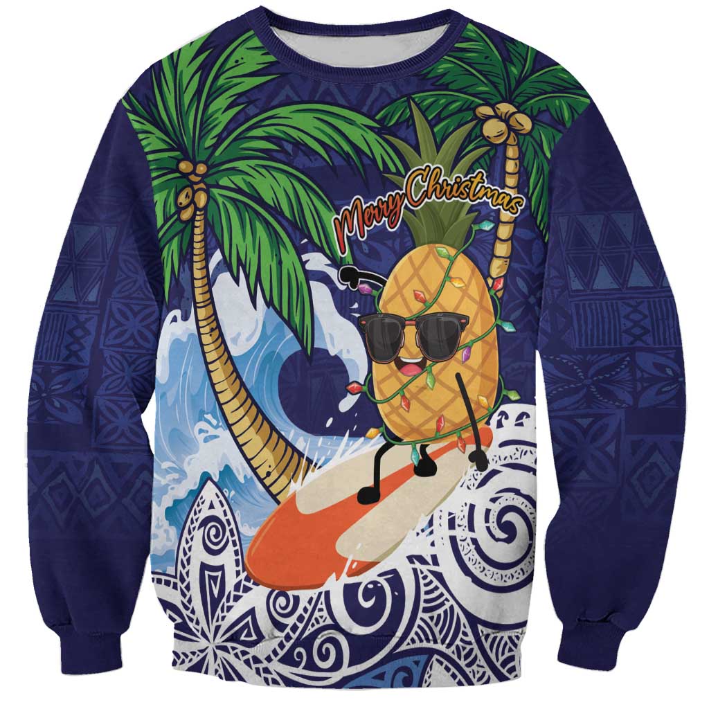 Tropical Christmas Polynesian Sweatshirt Funny Surfing Pineapple Blue LT7 Unisex Blue - Polynesian Pride