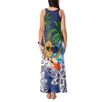 Tropical Christmas Polynesian Tank Maxi Dress Funny Surfing Pineapple Blue LT7 - Polynesian Pride