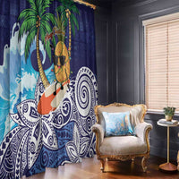 Tropical Christmas Polynesian Window Curtain Funny Surfing Pineapple Blue LT7 - Polynesian Pride