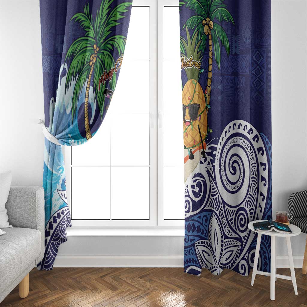 Tropical Christmas Polynesian Window Curtain Funny Surfing Pineapple Blue LT7 - Polynesian Pride