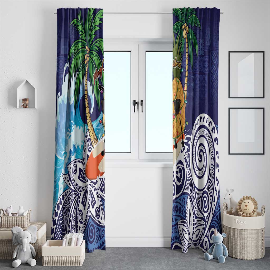 Tropical Christmas Polynesian Window Curtain Funny Surfing Pineapple Blue LT7 - Polynesian Pride