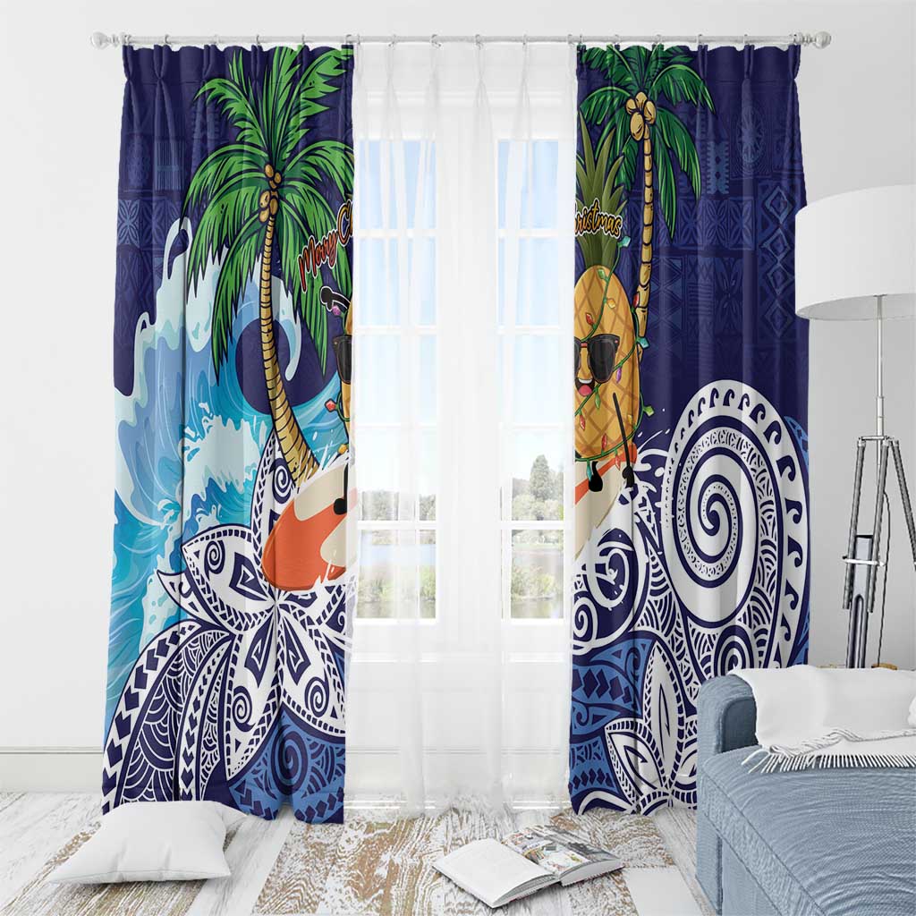 Tropical Christmas Polynesian Window Curtain Funny Surfing Pineapple Blue LT7 - Polynesian Pride