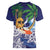 Tropical Christmas Polynesian Women V-Neck T-Shirt Funny Surfing Pineapple Blue