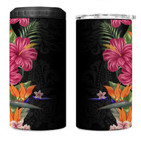 Hawaii Flowers Tribal Pattern 4 in 1 Can Cooler Tumbler LT9 One Size: 16 oz Black - Polynesian Pride