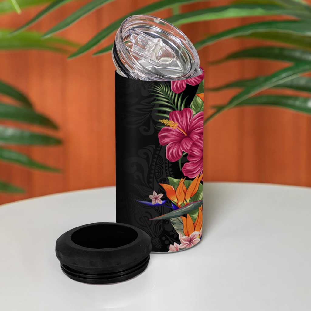 Hawaii Flowers Tribal Pattern 4 in 1 Can Cooler Tumbler LT9 - Polynesian Pride