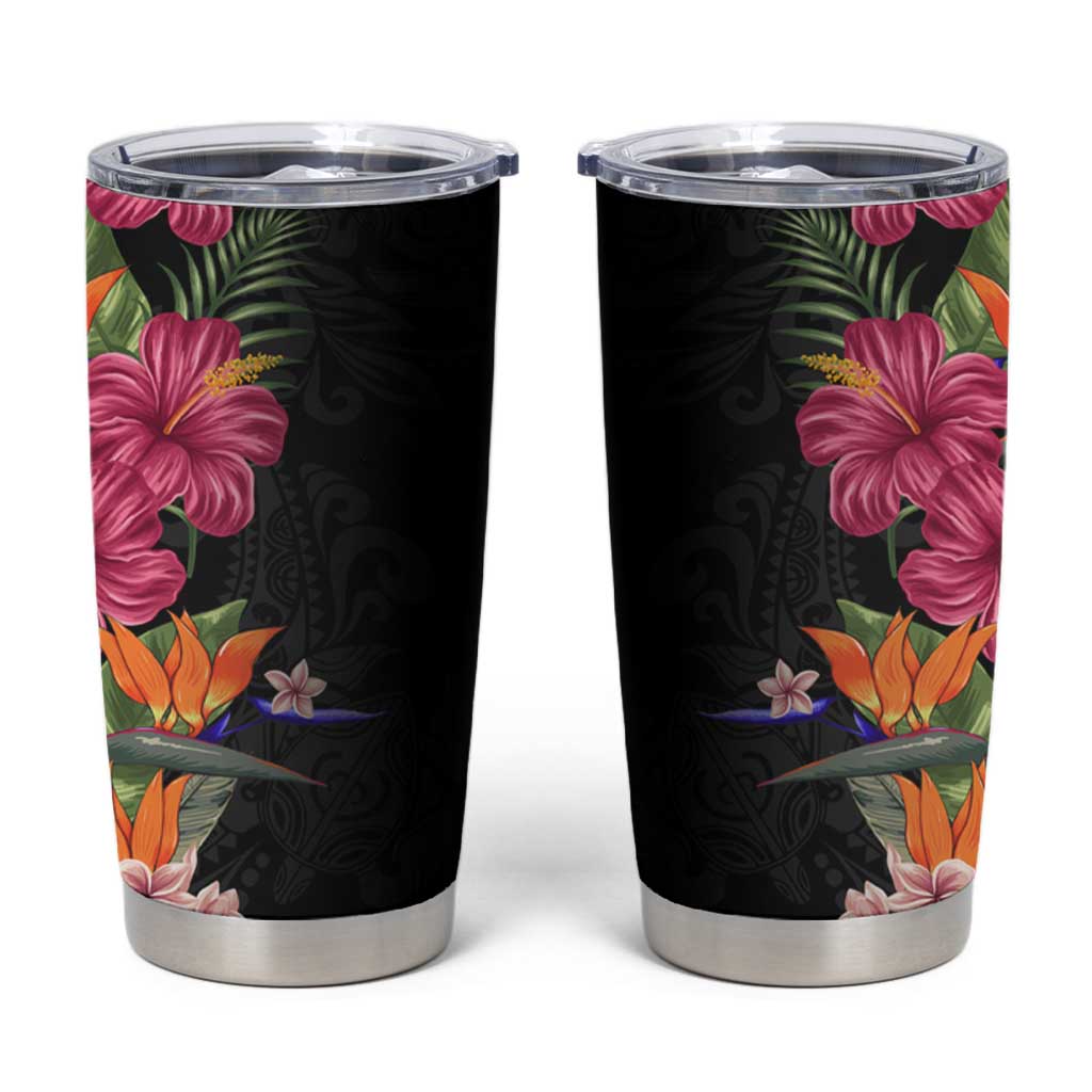 Hawaii Flowers Tribal Pattern Tumbler Cup LT9 Black - Polynesian Pride