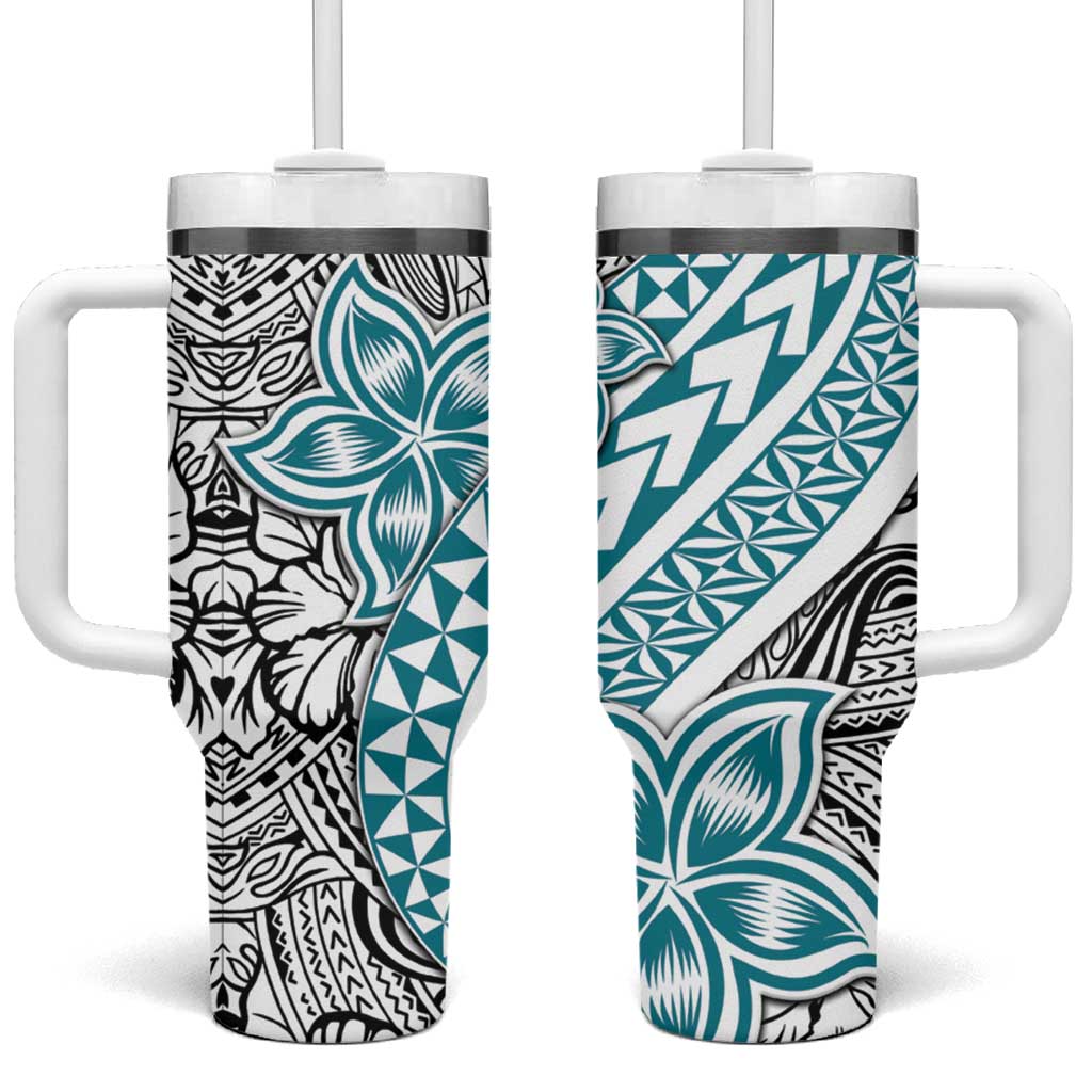 Turquoise Traditional Polynesian Tribal Tattoo Retro Tumbler With Handle LT9 One Size: 40 oz Teal - Polynesian Pride