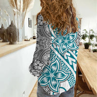 Traditional Polynesian Tribal Tattoo Retro Women Casual Shirt Turquoise LT9 - Polynesian Pride