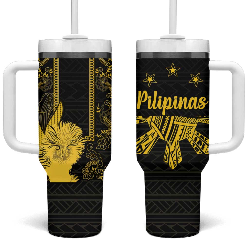 Philippines Eagle Barong Tumbler With Handle Filipino Eight Rayed Gold Sun LT9 One Size: 40 oz Gold - Polynesian Pride