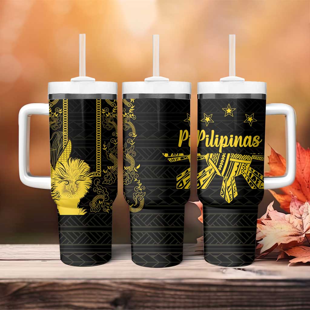 Philippines Eagle Barong Tumbler With Handle Filipino Eight Rayed Gold Sun LT9 - Polynesian Pride