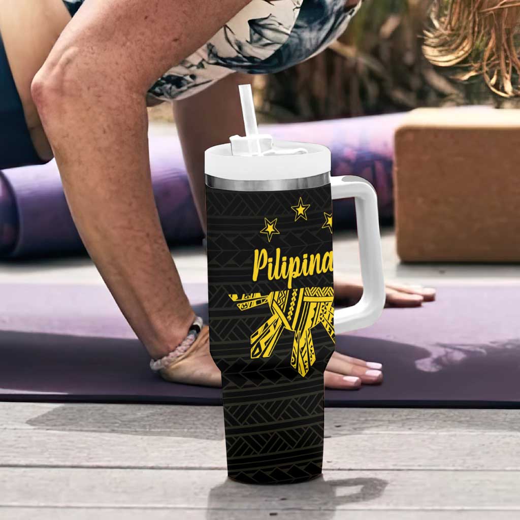 Philippines Eagle Barong Tumbler With Handle Filipino Eight Rayed Gold Sun LT9 - Polynesian Pride