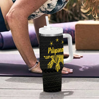 Philippines Eagle Barong Tumbler With Handle Filipino Eight Rayed Gold Sun LT9 - Polynesian Pride