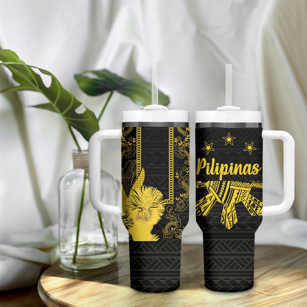 Philippines Eagle Barong Tumbler With Handle Filipino Eight Rayed Gold Sun LT9 - Polynesian Pride