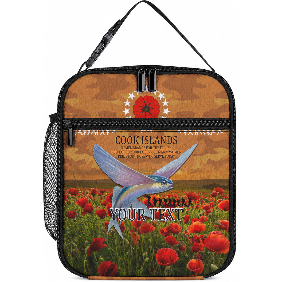 Cook Islands ANZAC Day Personalised Lunch Bag with Poppy Field LT9 10.2 × 8.3 × 4.3 inch Art - Polynesian Pride