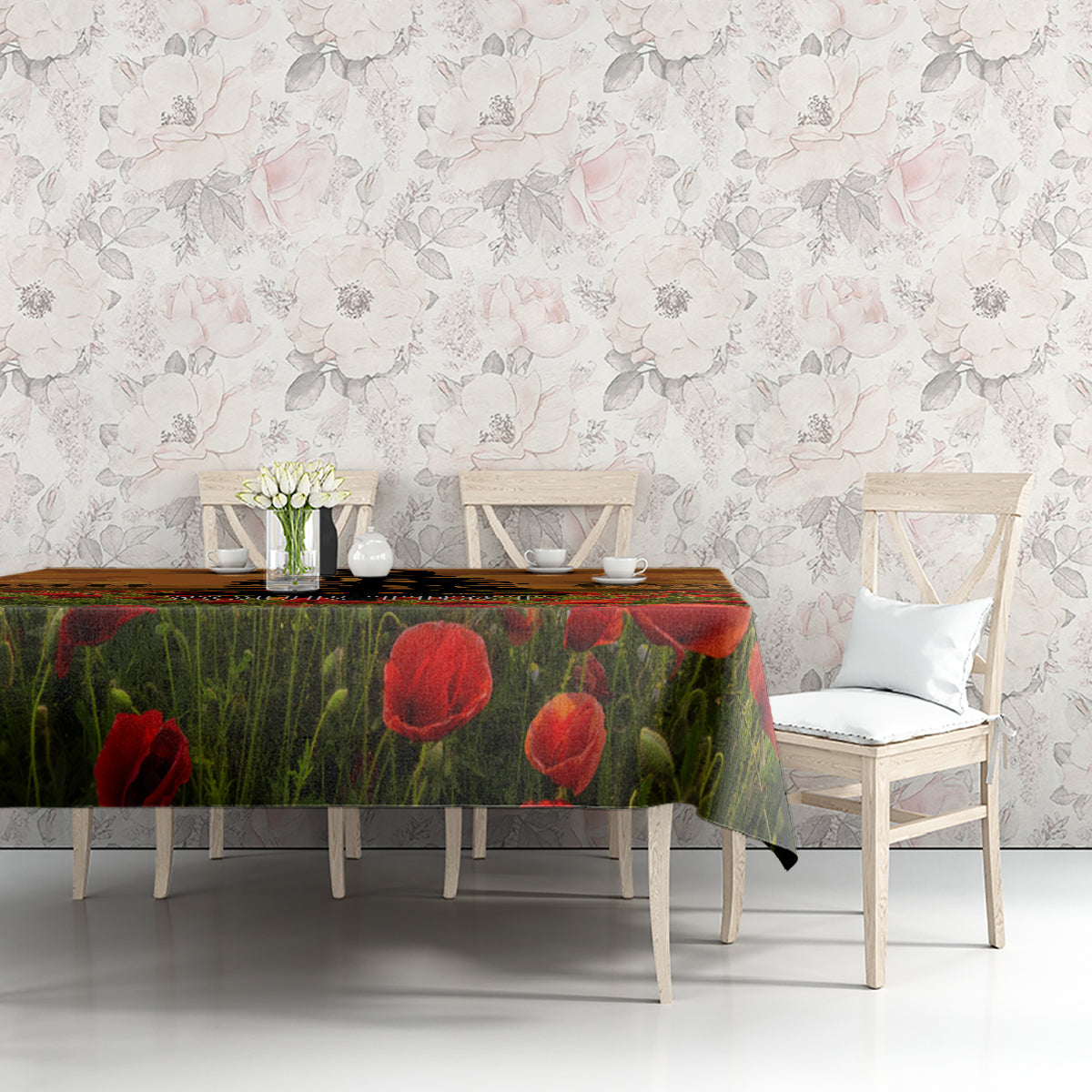 Norfolk Island ANZAC Day Personalised Tablecloth with Poppy Field LT9 - Polynesian Pride