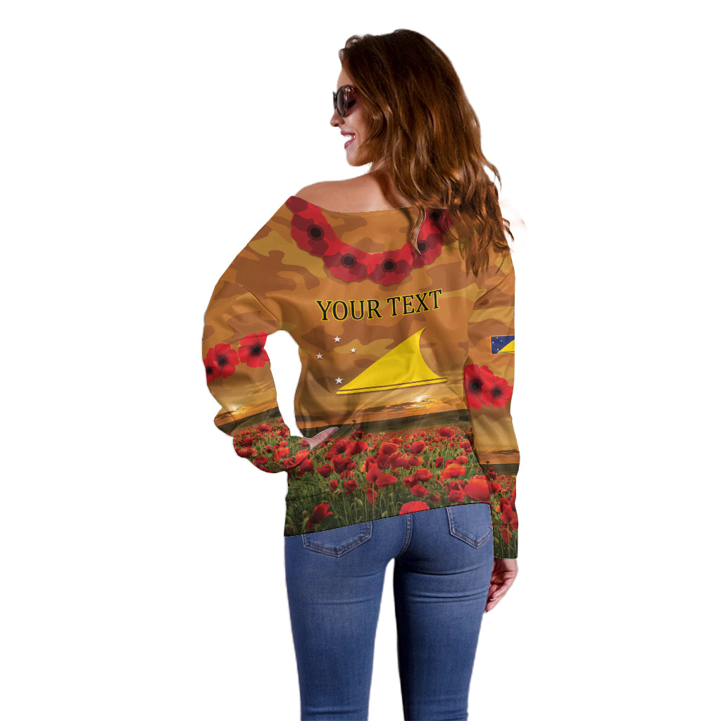 Tokelau ANZAC Day Personalised Off Shoulder Sweater with Poppy Field LT9 - Polynesian Pride