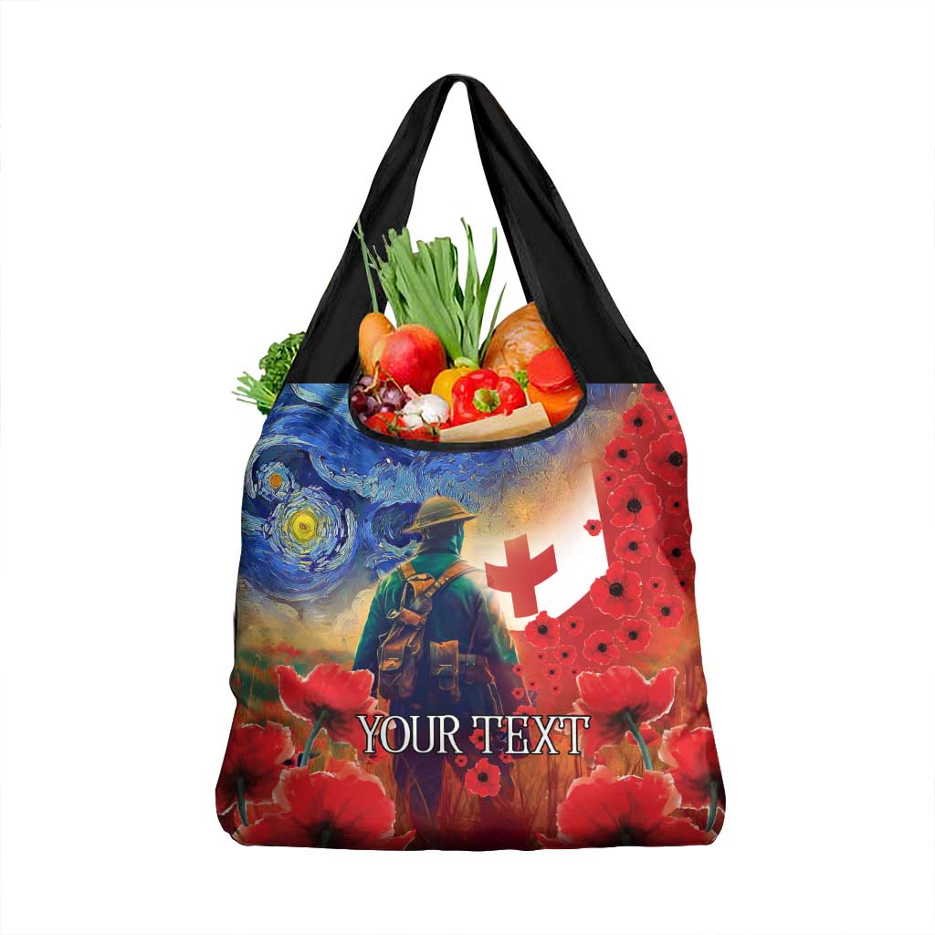 Tonga ANZAC Day Personalised Grocery Bag Soldier Te Tau Manatui Kinautolu with Poppy Field LT9 1-pack One Size Art - Polynesian Pride
