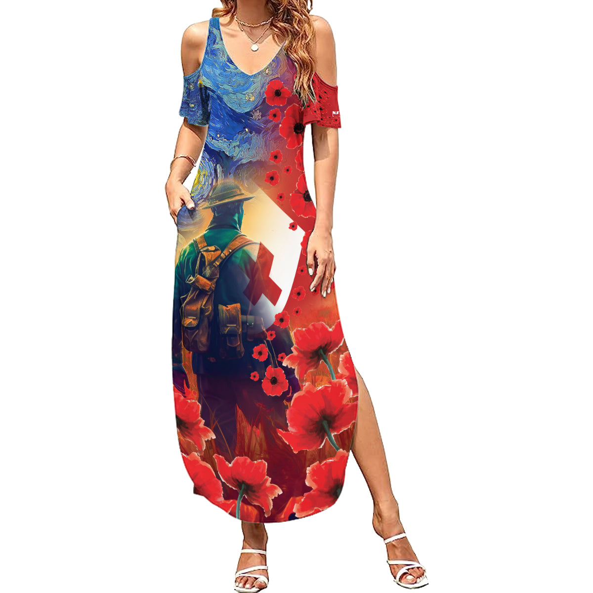 Tonga ANZAC Day Personalised Summer Maxi Dress Soldier Te Tau Manatui Kinautolu with Poppy Field LT9 Women Art - Polynesian Pride